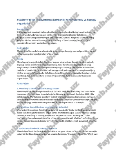 masofaviy ta’lim va davlatlararo hamkorlik: konstitutsiyaviy va huquqiy o‘rganishlar — DOCX