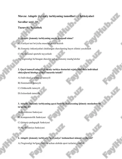adaptiv jismoniy tarbiyaning tamoillari va funksiyalari — DOCX
