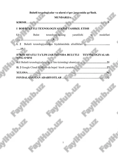 bulutli texnologiyalar va ularni oʻquv jarayonida qoʻllash. — DOCX