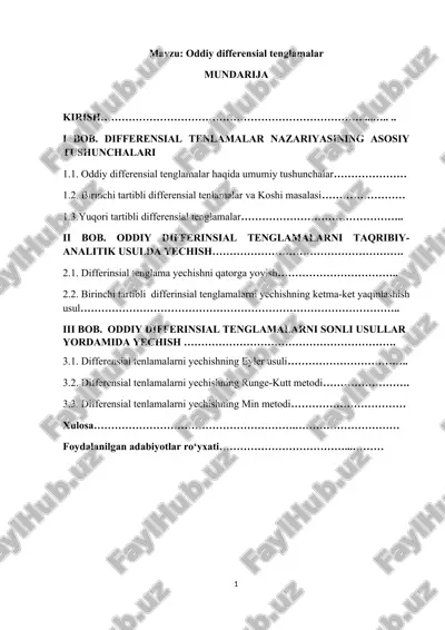 oddiy differensial tenglamalar — DOCX