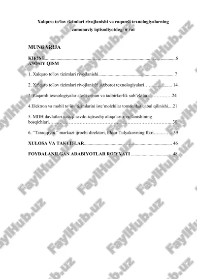 xalqaro to‘lov tizimlari rivojlanishi va raqamli texnologiyalarning zamonaviy iqtisodiyotdagi o‘rni — DOCX