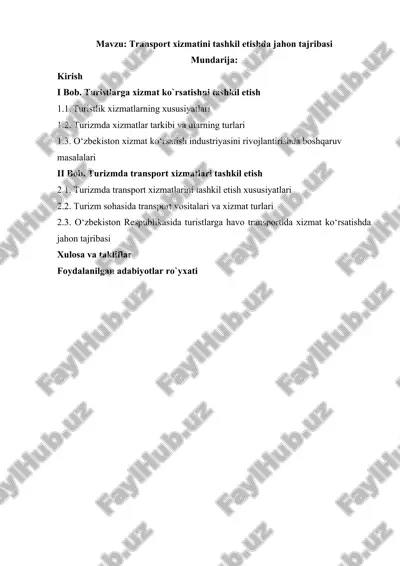 transport xizmatini tashkil etishda jahon tajribasi — DOCX