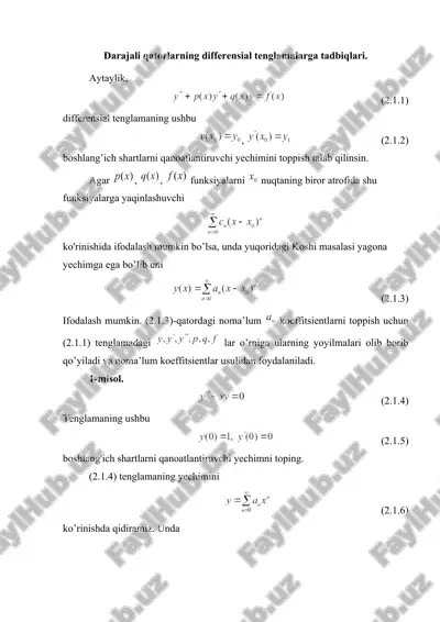 darajali qatorlarning differensial tenglamalarga tadbiqlari. — DOCX