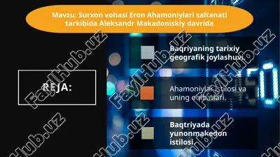 surxon vohasi eron ahamoniylari saltanati tarkibida aleksandr makadoniskiy davrida — PPTX