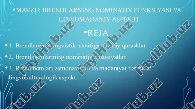 brendlarning nominativ funksiyasi va linvomadaniy aspekti — PPTX