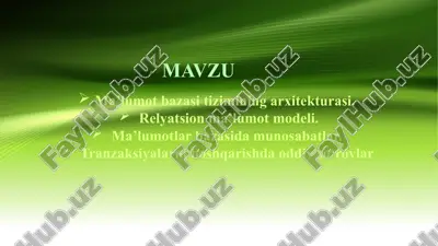 ma’lumot bazasi tizimining arxitekturasi — PPTX