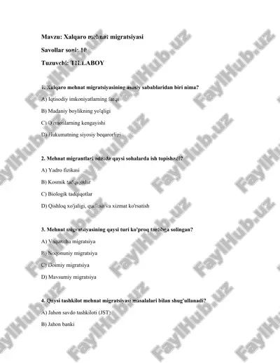 xalqaro mehnat migratsiyasi — DOCX