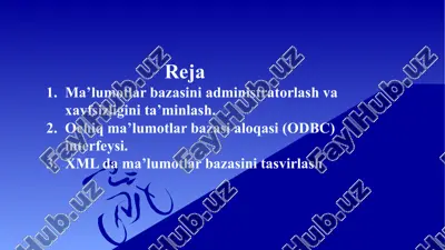 ma’lumotlar bazasini administratorlash va xavfsizligini ta’minlash — PPTX