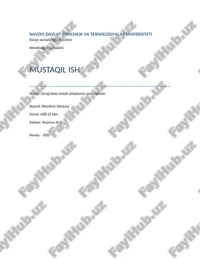 qo‘rg‘oshin eritish shlaklarini qayta ishlash — DOCX