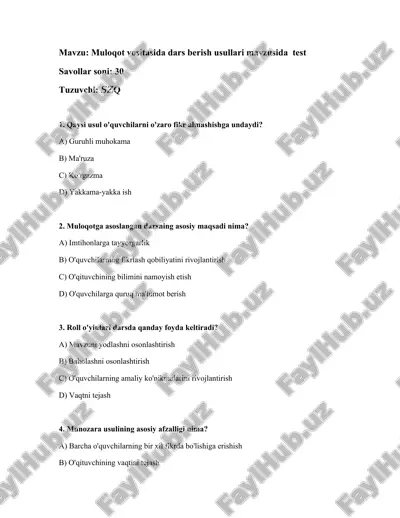 muloqot vositasida dars berish usullari — DOCX