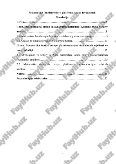matematika fanidan onlayn platformalardan foydalanish — PDF
