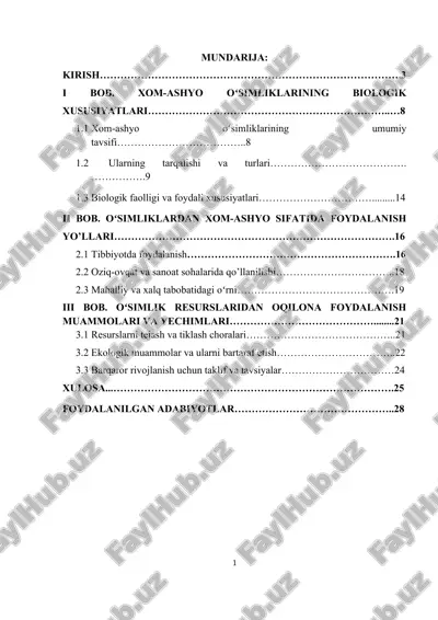 oʻsimliklardan xom-ashyo sifatida foydalanish yo'llari — DOCX