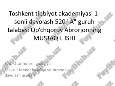 mener kasalligi va zamonaviy davolash usullari — PDF
