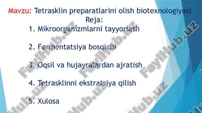 tetrasklin preparatlarini olish biotexnologiyasi — PPTX