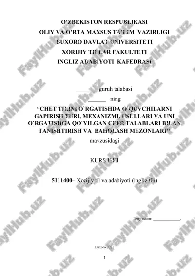 xorijiy til va adabiyoti (ingliz tili) kurs ishi — DOCX