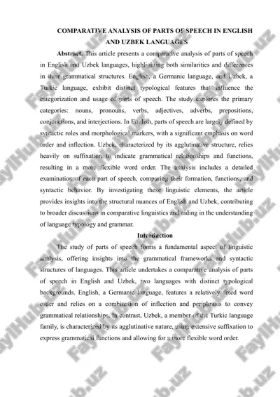 comparative analysis of parts of speech in english and uzbek languages — DOCX