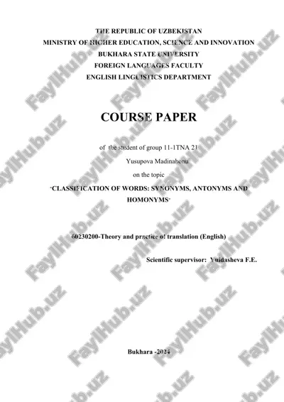 classification of words: synonyms, antonyms and homonyms — DOC
