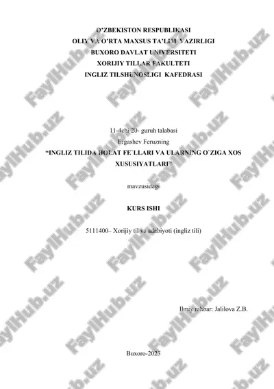 ingliz tilida holat fe`llari va ularning o`ziga xos xususiyatlari — DOCX
