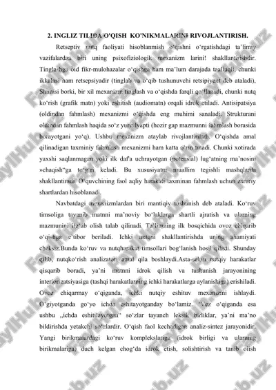 ingliz tilida o'qish ko'nikmalarini rivojlantirish — DOCX