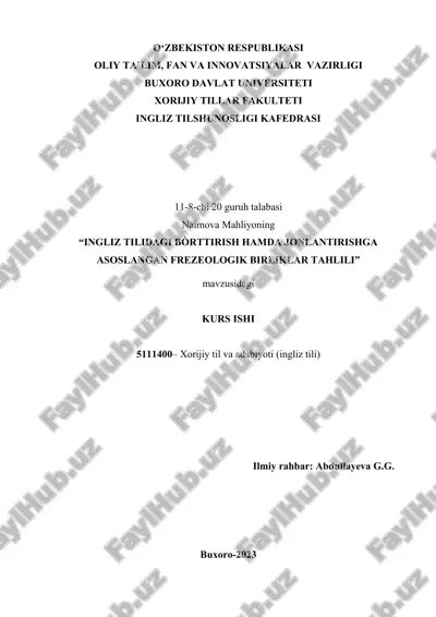 ingliz tilidagi bòrttirish hamda jonlantirishga asoslangan frezeologik birliklar tahlili — DOCX