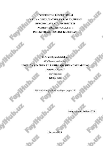 "ingliz va o`zbek tillarida qo`shma gaplarning ifodalanishi" — DOCX