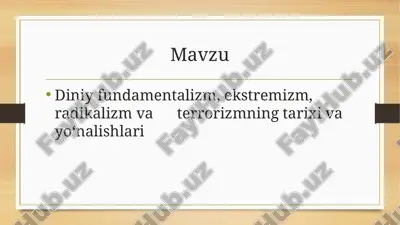 diniy fundamentalizm, radikalizm,terorizm. — PPTX