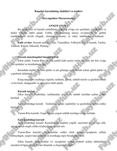 raqobat kurashining shakllari va usullari — DOCX
