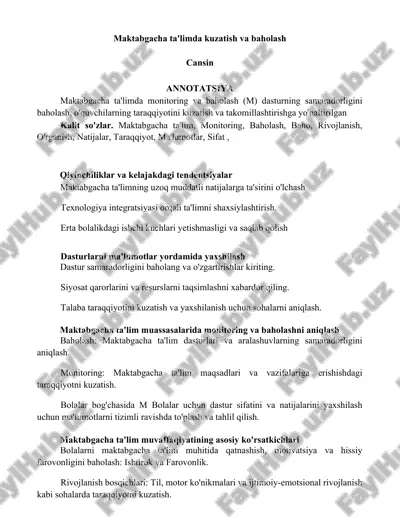 maktabgacha ta'limda kuzatish va baholash — DOCX