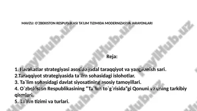 o’zbekiston respublikasi ta’lim tizimida modernizasiya jarayonlari — PPTX