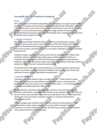 mustaqillik yillarida o‘zbekiston taraqqiyoti — DOCX