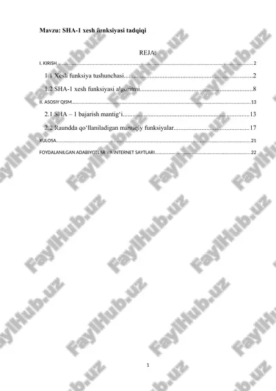 sha-1 xesh funksiyasi tadqiqi — DOCX