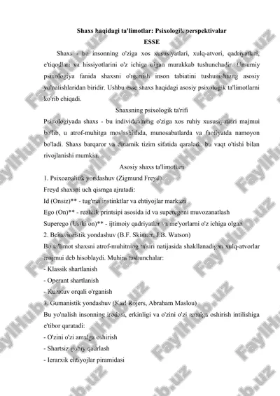 psixologik ta'limotlar — DOCX