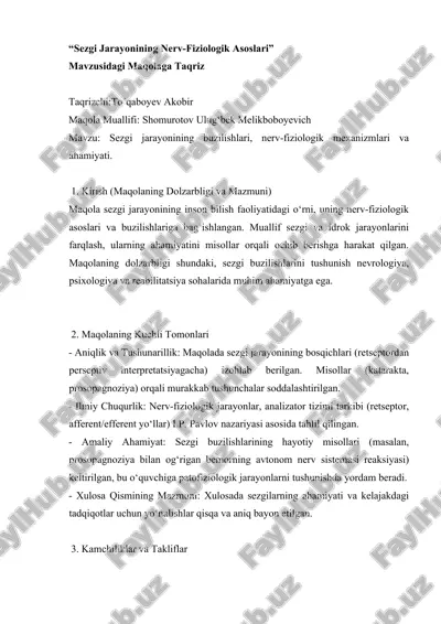 sezgi jarayonining nerv-fiziologik asoslari — DOCX