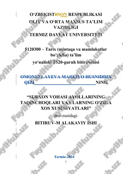 surxon vohasi ayollarining taqinchoqlari va ularning o’ziga xos xususiyatlari — DOCX