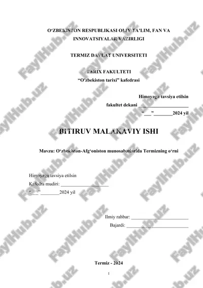 o‘zbekiston-afg‘oniston munosabatlarida termizning o‘rni — DOCX