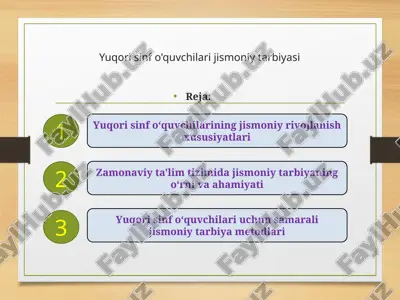 yuqori sinf o'quvchilari jismoniy tarbiyasi — PPTX