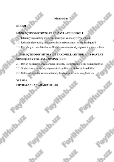 davlatning iqtisodiy siyosati — DOCX