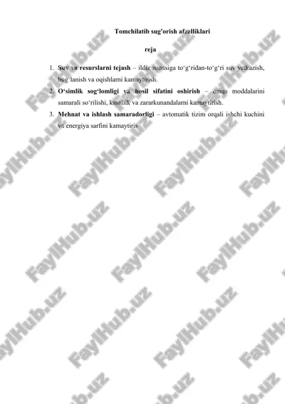 tomchilatib sug'orish afzalliklari — DOCX