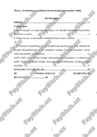 oʻzbekiston respublikasi davlat byudjeti daromadlar tahlili — DOCX
