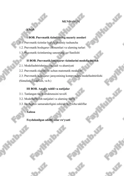 pnevmatik boshqaruv tizimlarini modellashtirish — DOCX