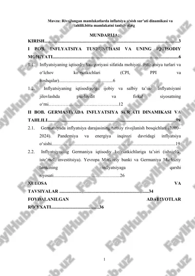 rivojlangan mamlakatlarda inflatsiya oʻsish surʼati dinamikasi va tahlili — DOCX