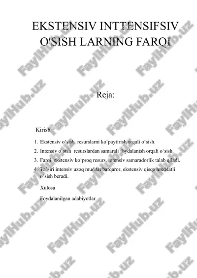ekstensiv intensiv o'sish farqi — DOCX