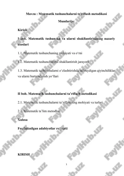 matematik tushunchalarni ta'riflash metodikasi — DOCX