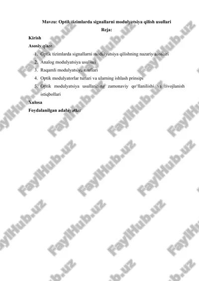 optik tizimlarda signallarni modulyatsiya qilish usullari — DOCX