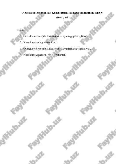 o'zbekiston respublikasi konstitutsiyasining qabul qilinishi — DOCX