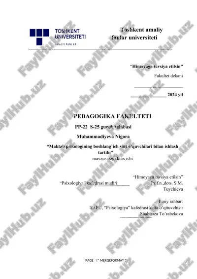 maktab psixologining boshlang’ich sinf o’quvchilari bilan ishlash tartibi .docx — DOCX