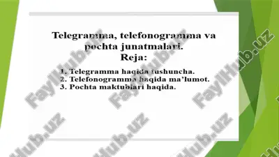 telegramma, telefonogramma va pochta junatmalari — PPTX