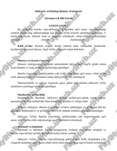 inklyuziv taʼlimning ijtimoiy strategiyasi — DOCX