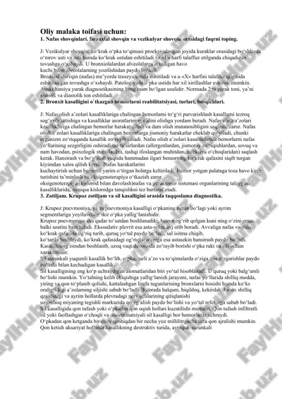 nafas shovqinlari. bronxial shovqin va vezikulyar shovqin — DOCX