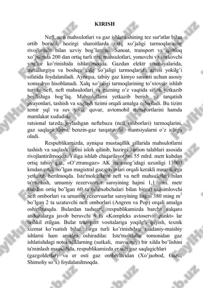 neft, neft mahsulotlari va gaz ishlatilishi — PDF